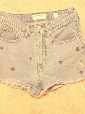 Lucky Brand Light Blue Denim Shorts with Pink & Black Floral Embroidery